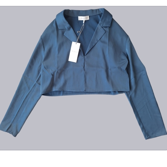 WAYF Bue Navy Women's Notch Lapel Crop Blazer Size S - Picture 2 of 5
